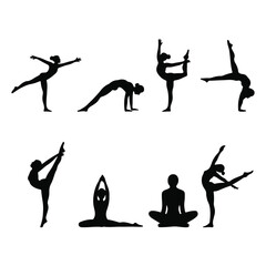Fototapeta premium Silhouette Group of Sporty Woman Poses in Active Lifestyle on White Background