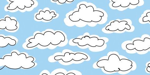 Vector illustration of blue background and white clouds