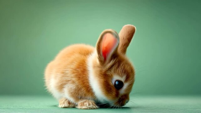 studio bunny portrait,cute fluffy bunny front view on green screen, isolated rabbit with detailed fur, professional studio quality animal portrait,green screen fluffy animal