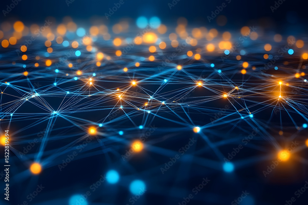 Poster abstract digital network technology background orange blue futuristic data connections global networ