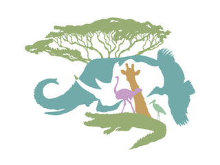Africa Animal Silhouettes Logo . hand drawing. Not AI, Vector illustration.