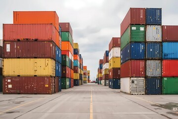 Stacked Shipping Containers in Various Colors at a Shipping Facility