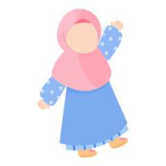 Playful Muslim Girl in Hijab, Cute Cartoon Illustration - little Muslim girl