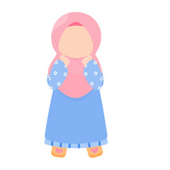 Adorable Cartoon Girl in Pink Hijab and Blue Dress