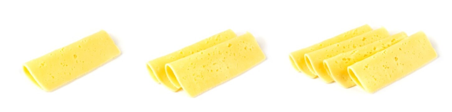 set of folded swiss cheese slices isolated on white