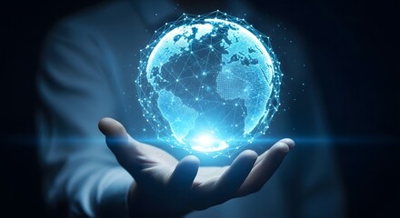 Global Network Connection Hand Holding a Digital Earth