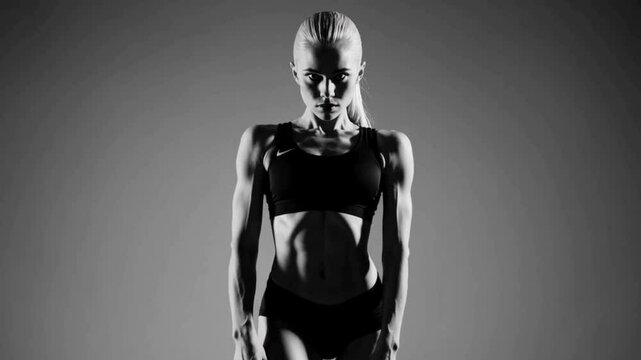 Slow Motion 4K UHD Black & White Video of Female Model Staring Straight At The Camera