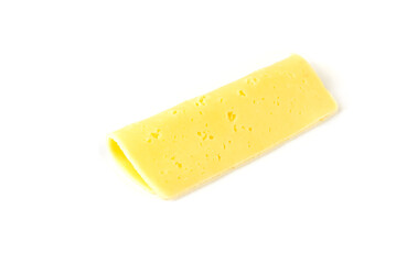 one slice of folded swiss cheese isolated on white