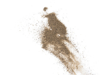 black ground pepper scattered on white