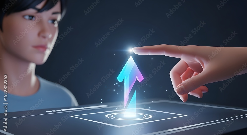 Poster interactive holographic projection futuristic technology and user interaction