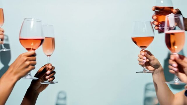 Pouring Ros&eacute; Wine into Glasses for a Celebration