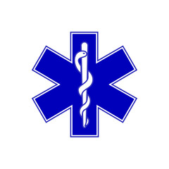 Blue Star of Life. Rod of Asclepius or Asklepios. Staff of Aesculapius or asklepian