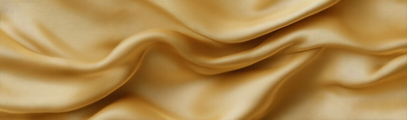 Fototapeta premium Elegant golden satin fabric with soft folds and subtle waves creates a luxurious backdrop for artistic design projects