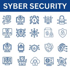 Set of cyber security related line icons. 