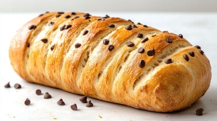 Golden loaf of bread with chocolate chips