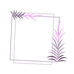Obraz premium Wedding frame with purple leaf ornaments, minimalist wedding flowers,purple box frame