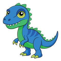 Cartoon Blue and Green Dinosaur Playful Vector Illustration of a Cute Reptile