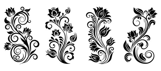 Fototapeta premium Elegant black and white floral design elements