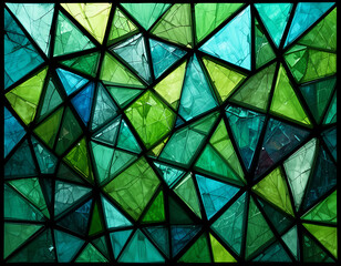 Triangular Mosaic Stained Glass with Green and Blue Gradient