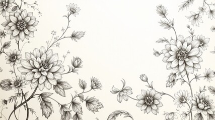 Fototapeta premium Elegant Floral Pencil Sketch - Ornate Pattern Art
