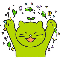 채식하는 초록 고양이 캐릭터