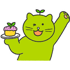 채식하는 초록 고양이 캐릭터