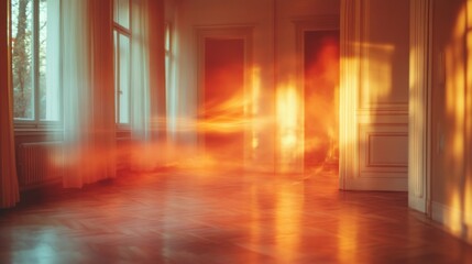 Sunset light floods empty apartment hallway