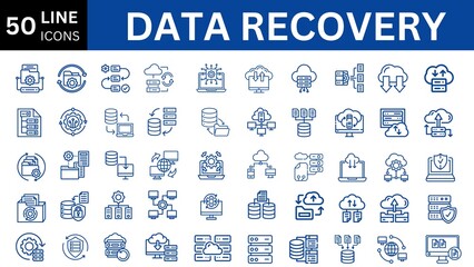 Data Recovery editable icon set. Editable stroke. Vector illustration.
