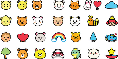 Fototapeta premium Collection of adorable cartoon animals and elements in a colorful and playful design.