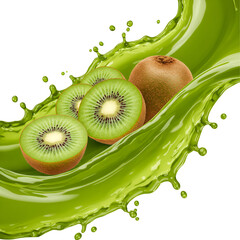 Transparent Isolated Kiwi Fruit with Juice Splash Vibrant & Fresh Design Element