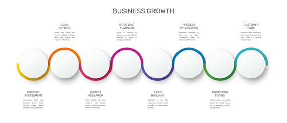 Modern and simple flat vector illustration. Infographic template with eight circles, elements, sectors and percentages. Designed for business, presentations, web design, interface 8 step diagrams