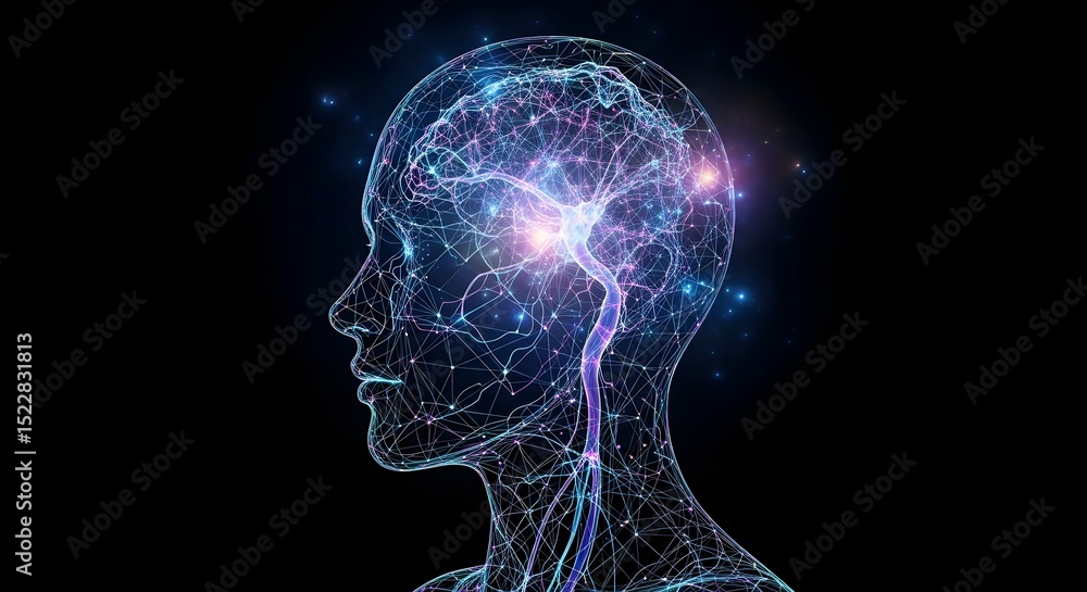 Poster human brain neural network a digital visualization of cognitive processes