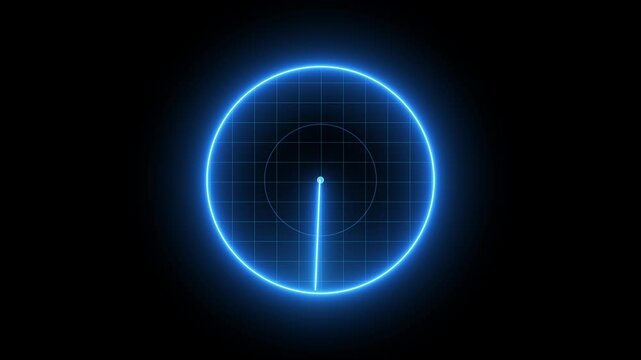 Animated blue radar interface scanning with futuristic digital technology visualization