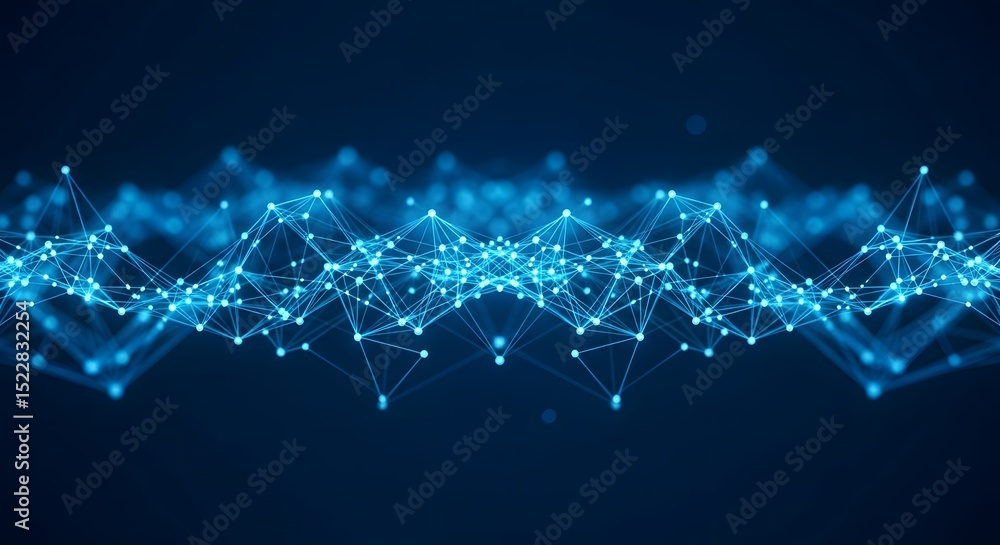 Poster abstract blue network connection digital data flow visualization