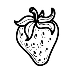 Strawberry hand drawn doodle vector. Summer berry. Sweet fruit. Seasonal vitamins. Fresh vegetarian food. Ripe dessert pulp with seeds. Illustration line art element.