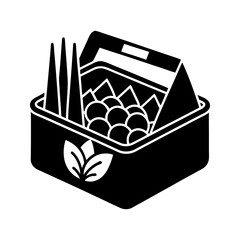 Silhouette of vegetable basket vector illustration isolated on a transparent background