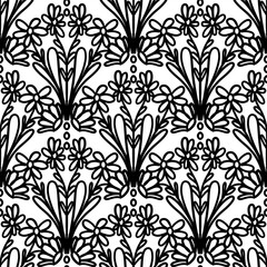 250605 black and white floral scribble seamless background,seamless floral scribble pattern background, motifs floral hand drawn, scribble style, scallop pattern, design for seamless floral pattern,