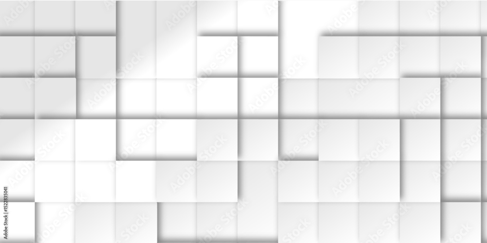 Poster abstract square mosaic.white ceramic tile background. 3d seamless cubes pattern.