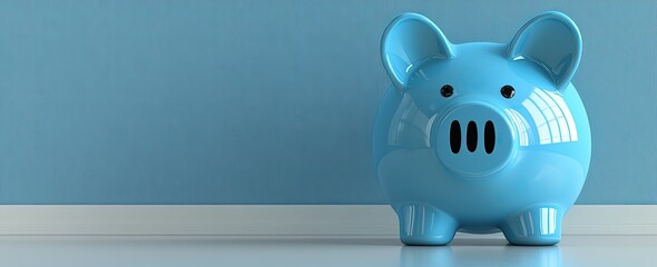 Light Blue Piggy Bank Against Light Blue Wall