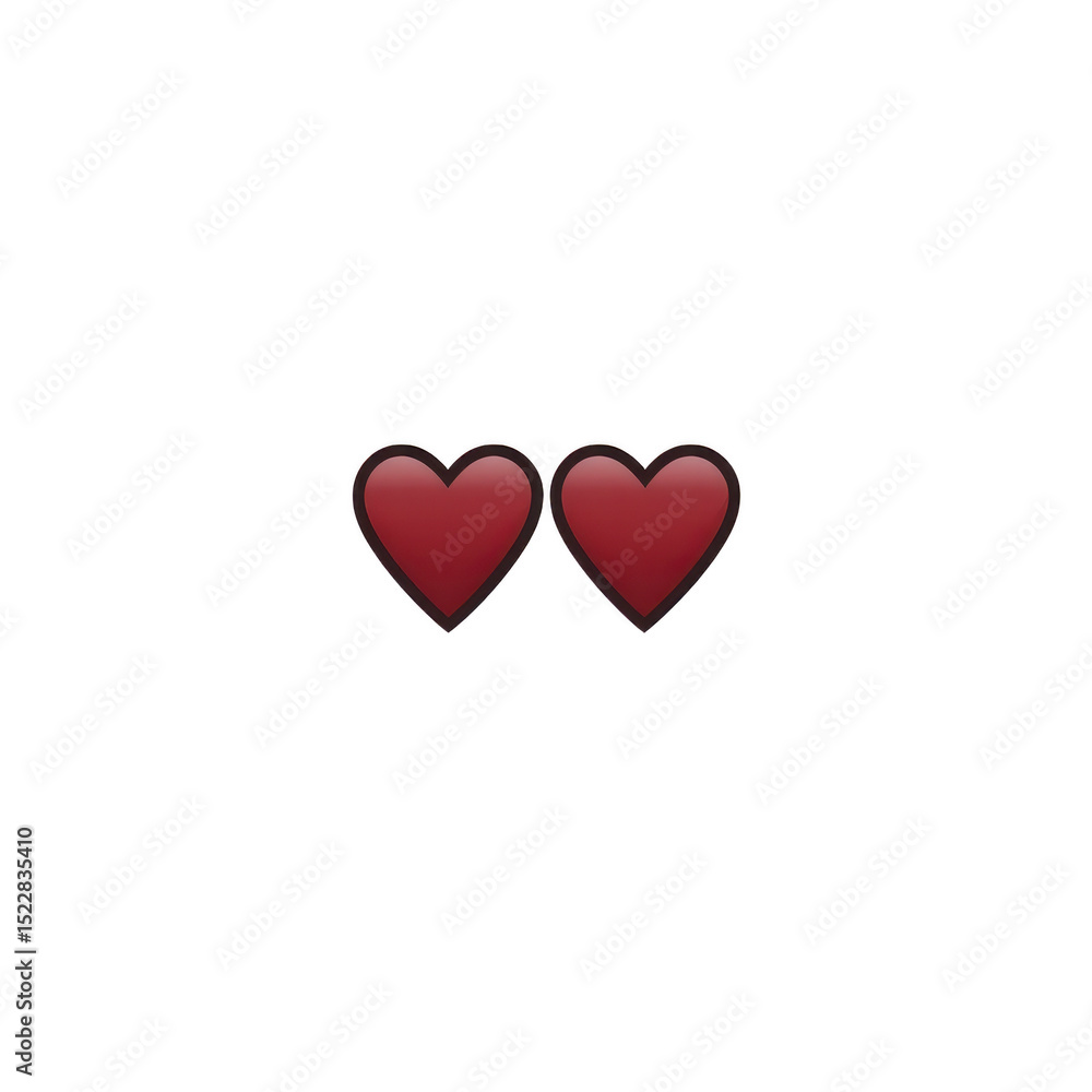 Poster two red heart symbols on transparency background, representing love and affection. hearts are side b