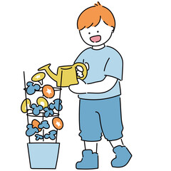 夏を満喫する子供_朝顔_夏色