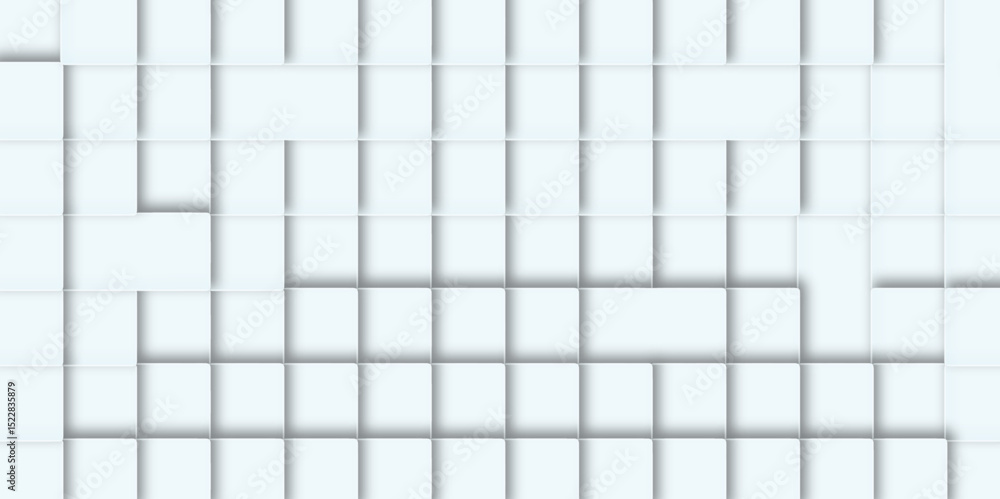 Poster abstract square mosaic.white ceramic tile background. 3d seamless cubes pattern.
