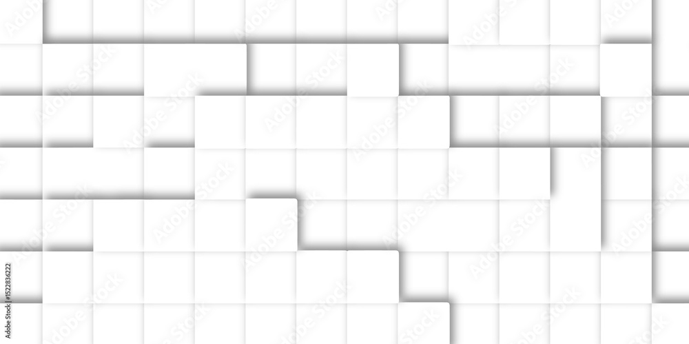 Poster abstract square mosaic.white ceramic tile background. 3d seamless cubes pattern.
