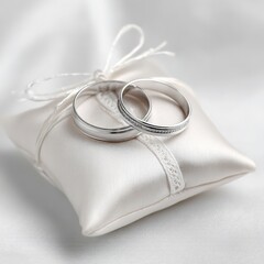 Wedding rings on satin pillow for marriage proposal engagement ceremony and bridal accessories concept