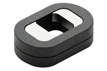 Abstract black oval shape with white geometric inserts isolated on a transparent background