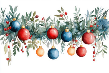 Watercolor Christmas ornaments clipart.