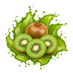 Transparent Isolated Kiwi Fruit with Juice Splash Vibrant & Fresh Design Element