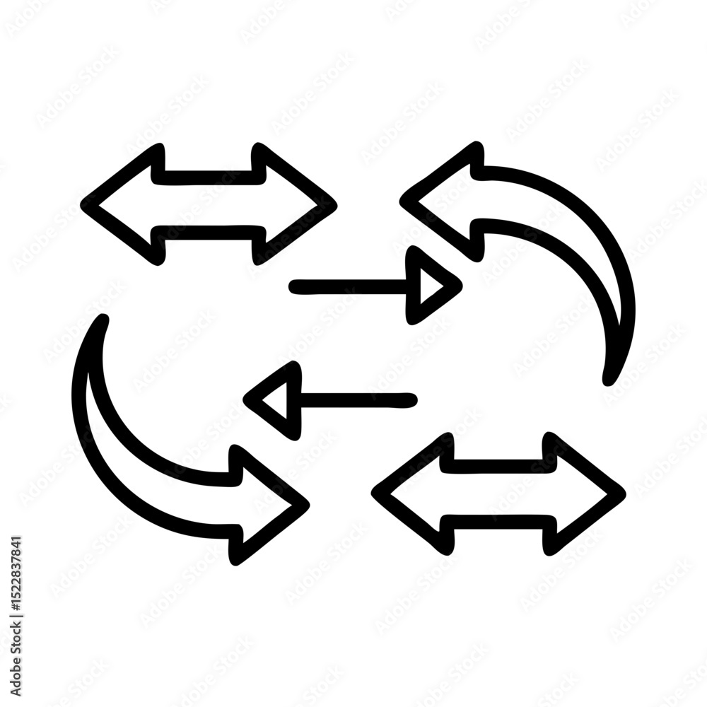 Poster hand-drawn line art arrow icons set for data flow and transfer. set of arrows. set of vector arrows