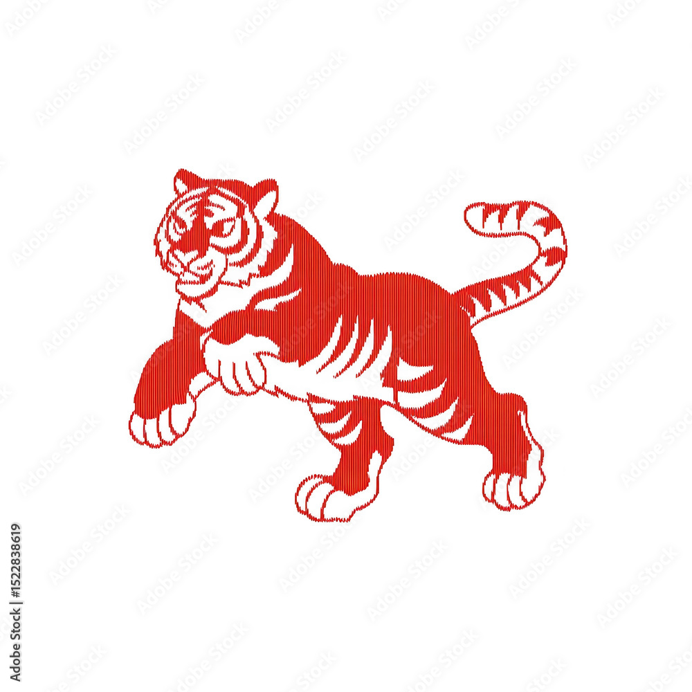 Aufkleber red tiger illustration with bold, dynamic pose on transparency background, showcasing strength and p