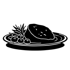 Minimalist black silhouette of sauerbraten plate with pot roast and vegetables